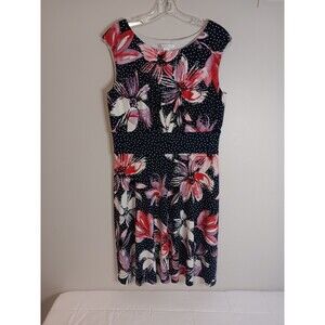 London Times Floral Fit And Flare Dress Sz 14 Blue